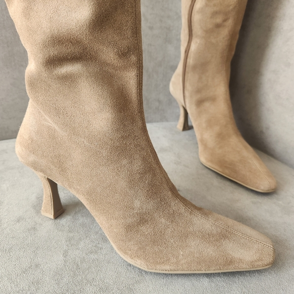 Gianni Bini heeled boots 9.5 beige suede CatWalk knee high snip toe tall new$130 - Picture 5 of 16